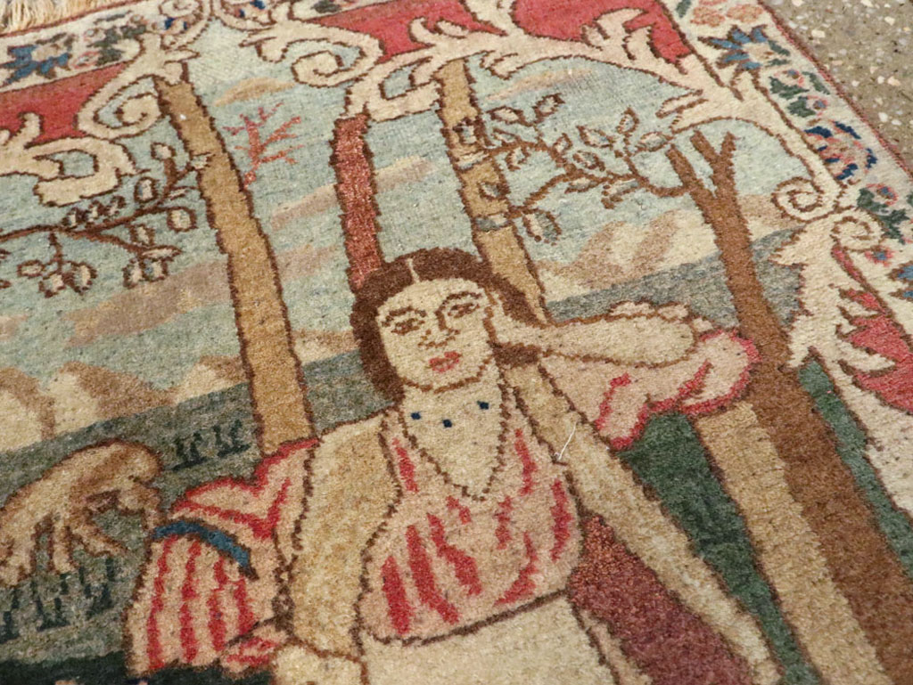 Antique Persian Tabriz Pictorial Rug, No.19078 - Staging
