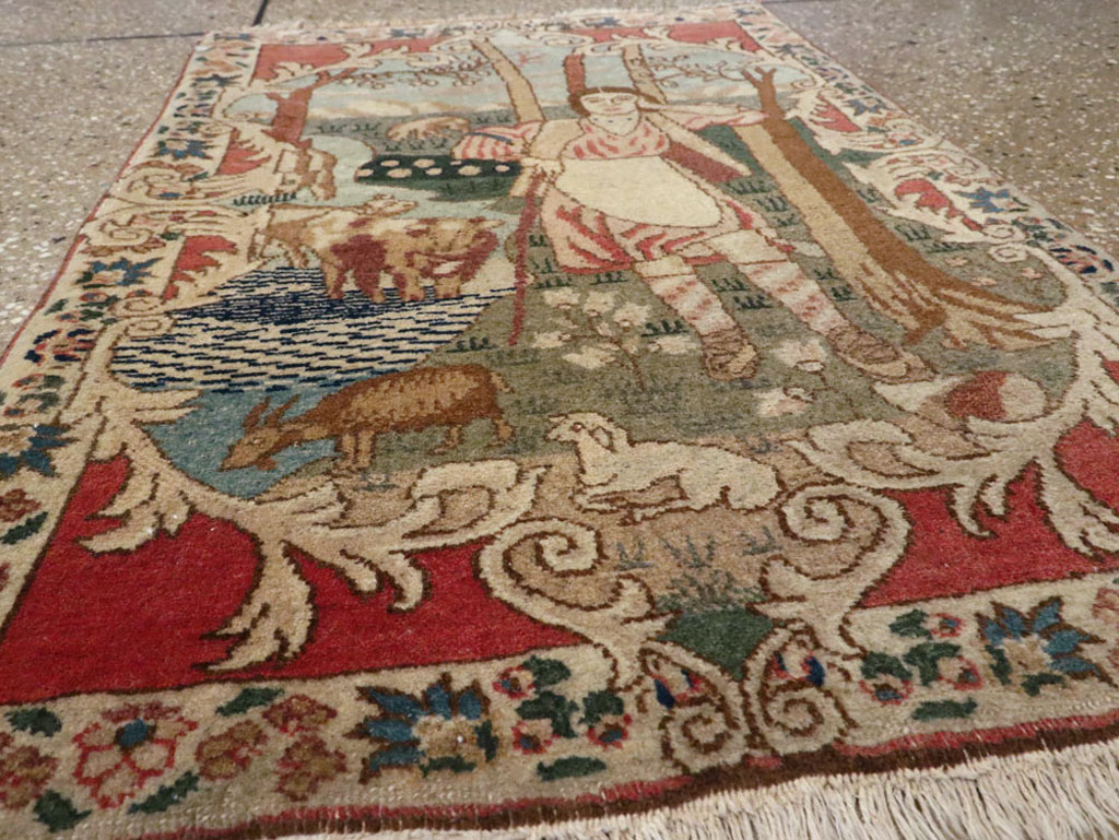 Antique Persian Tabriz Pictorial Rug, No.19078 - Staging