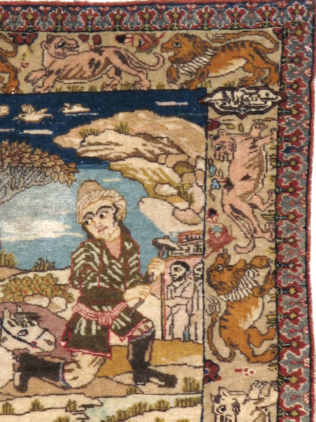 Vintage Persian Tabriz Pictorial Rug, No.19079 - Staging