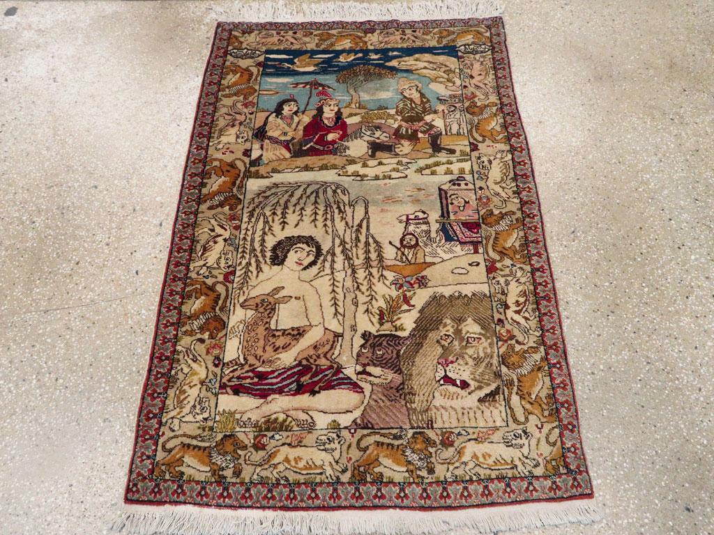 Vintage Persian Tabriz Pictorial Rug, No.19079 - Staging