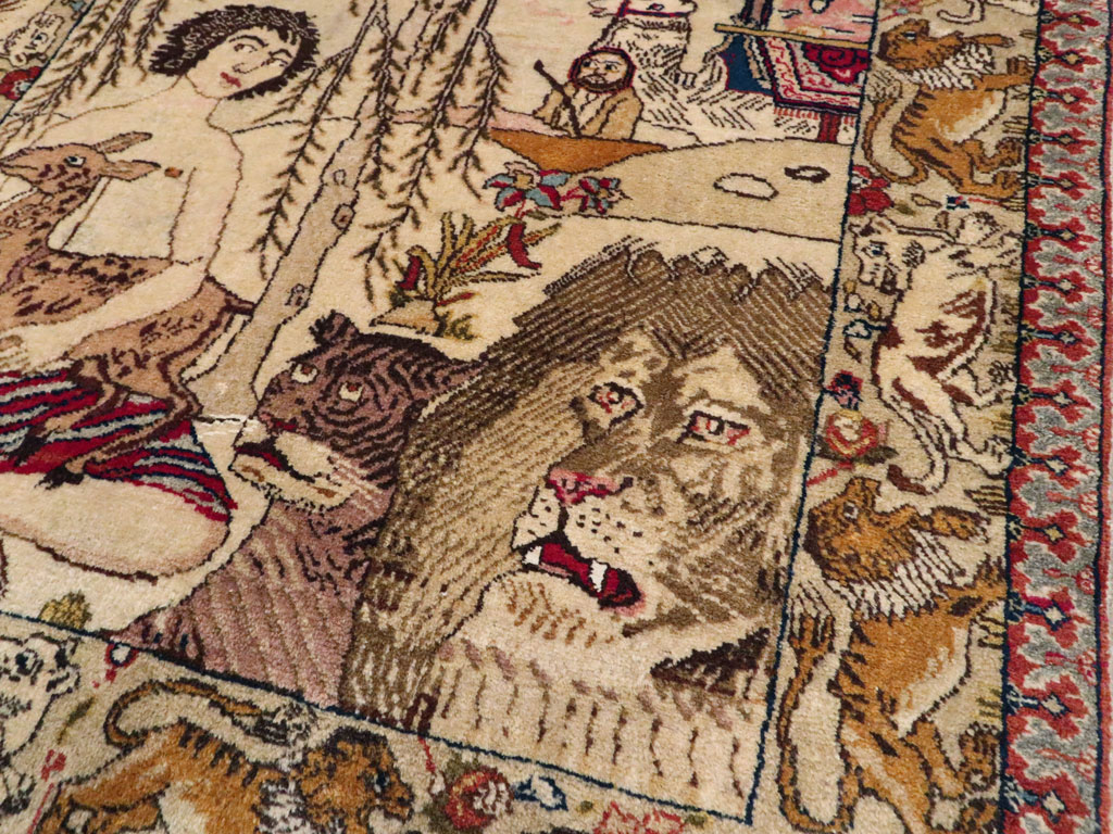 Vintage Persian Tabriz Pictorial Rug, No.19079 - Staging