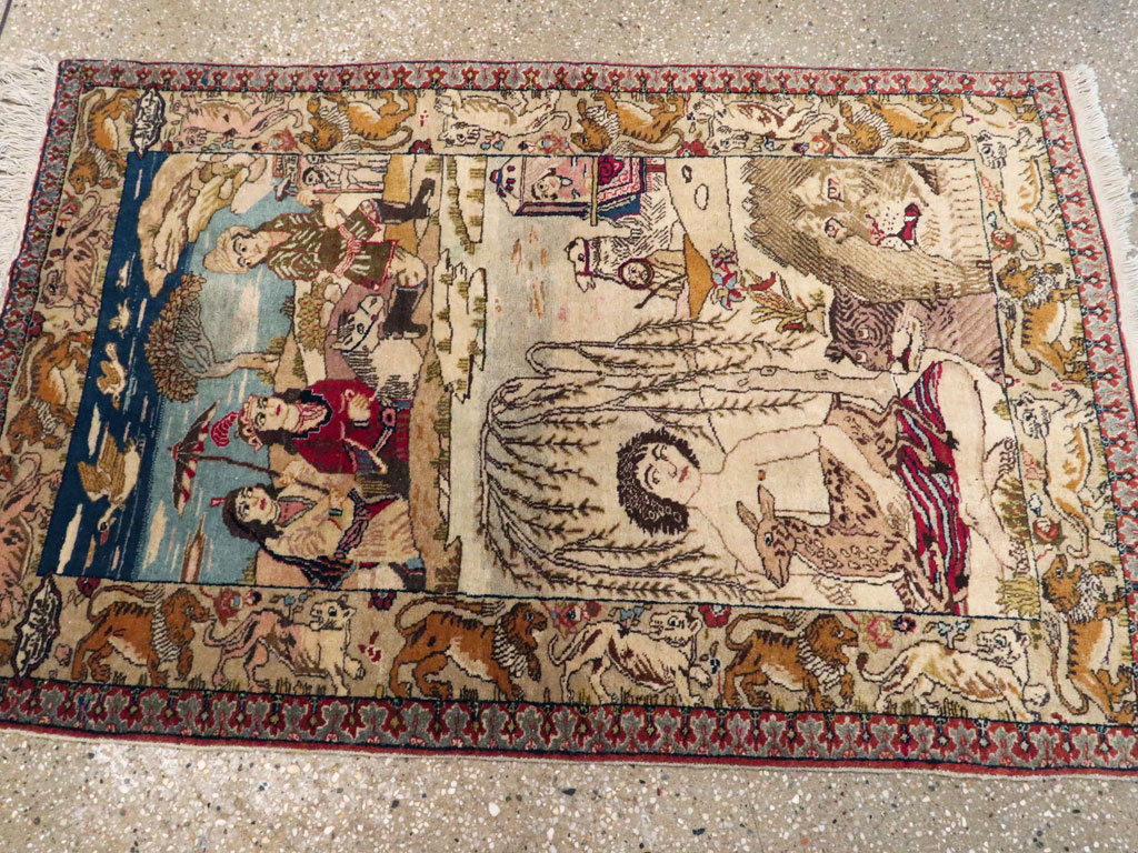 Vintage Persian Tabriz Pictorial Rug, No.19079 - Staging