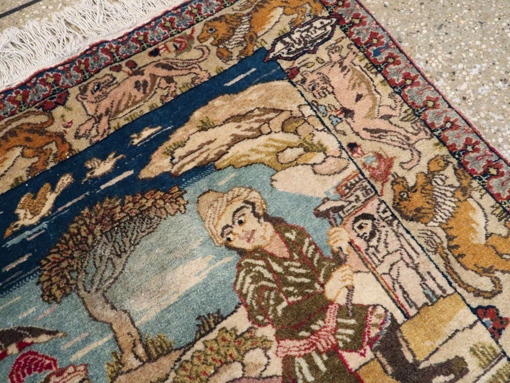 Vintage Persian Tabriz Pictorial Rug, No.19079 - Staging