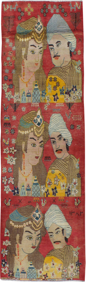 Vintage Persian Tabriz Pictorial Rug, No.19080 - Staging