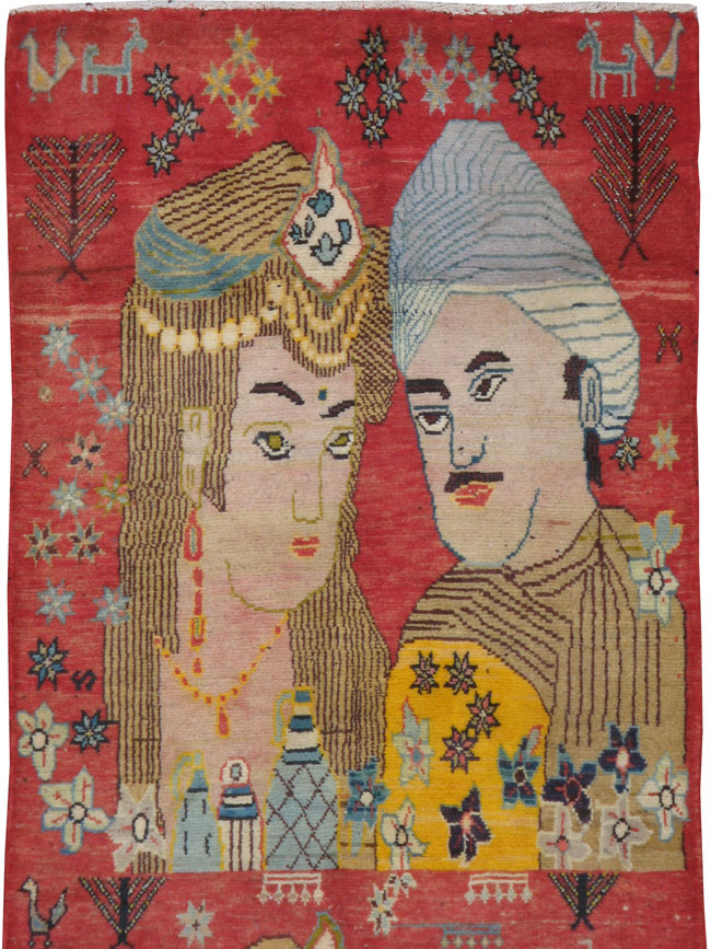 Vintage Persian Tabriz Pictorial Rug, No.19080 - Staging