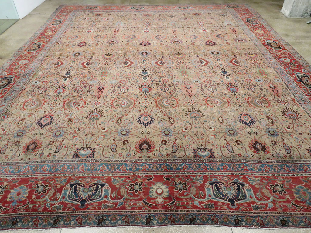 Antique Persian Bidjar Square Oversize Carpet, No.19090 - Staging