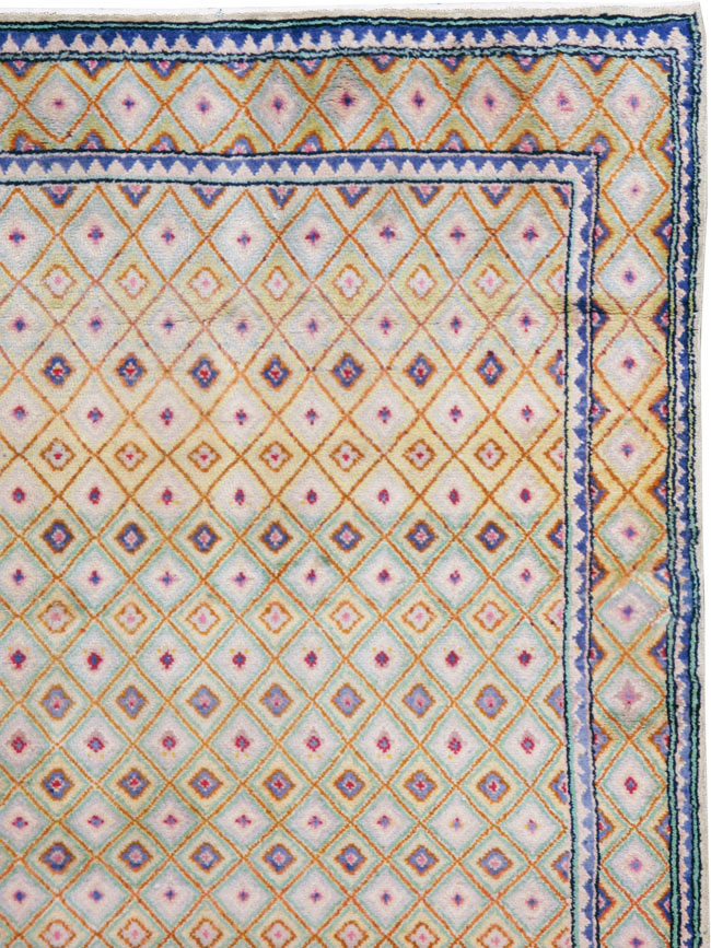 Vintage Persian Kashan Deco Wide Gallery Runner, No.19196 - Staging