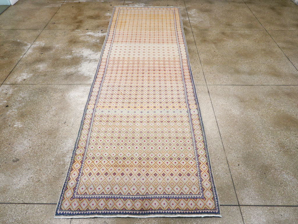 Vintage Persian Kashan Deco Wide Gallery Runner, No.19196 - Staging