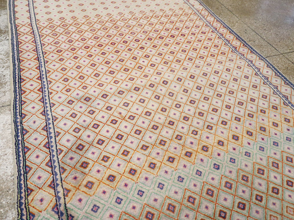 Vintage Persian Kashan Deco Wide Gallery Runner, No.19196 - Staging