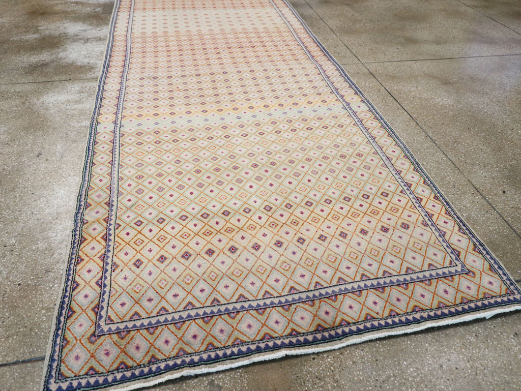 Vintage Persian Kashan Deco Wide Gallery Runner, No.19196 - Staging