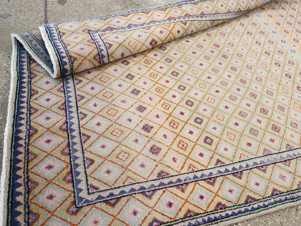 Vintage Persian Kashan Deco Wide Gallery Runner, No.19196 - Staging