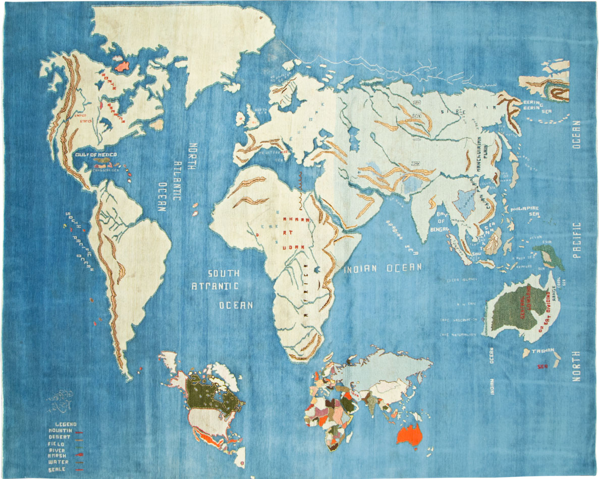 Vintage Persian Mashad Map Carpet, No.19249 - Staging