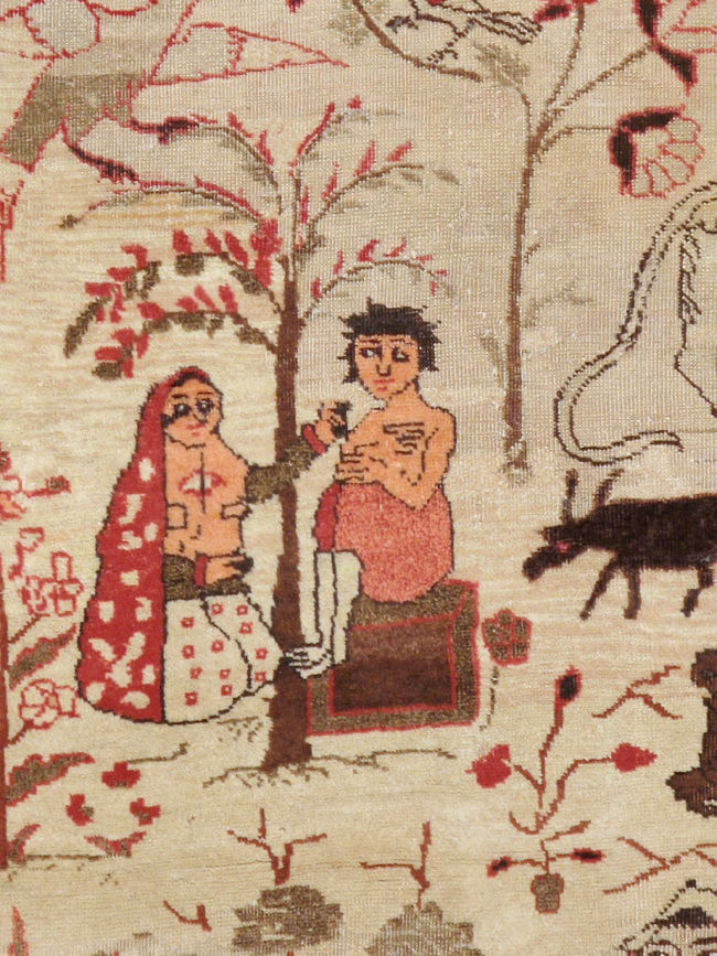 Vintage Persian Kerman Pictorial Rug, No.19976 - Staging