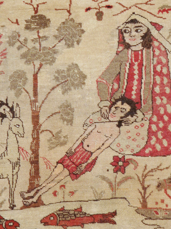 Vintage Persian Kerman Pictorial Rug, No.19976 - Staging