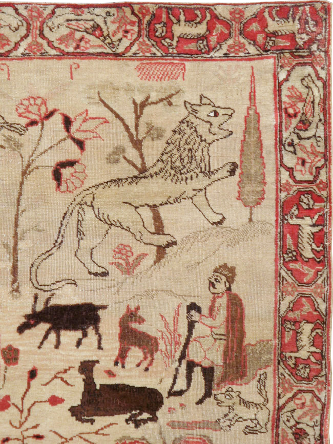 Vintage Persian Kerman Pictorial Rug, No.19976 - Staging