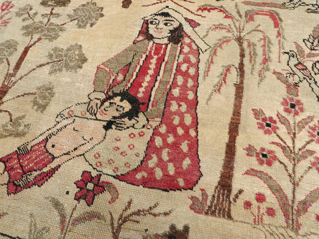 Vintage Persian Kerman Pictorial Rug, No.19976 - Staging