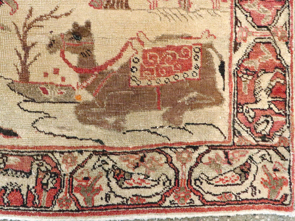 Vintage Persian Kerman Pictorial Rug, No.19976 - Staging