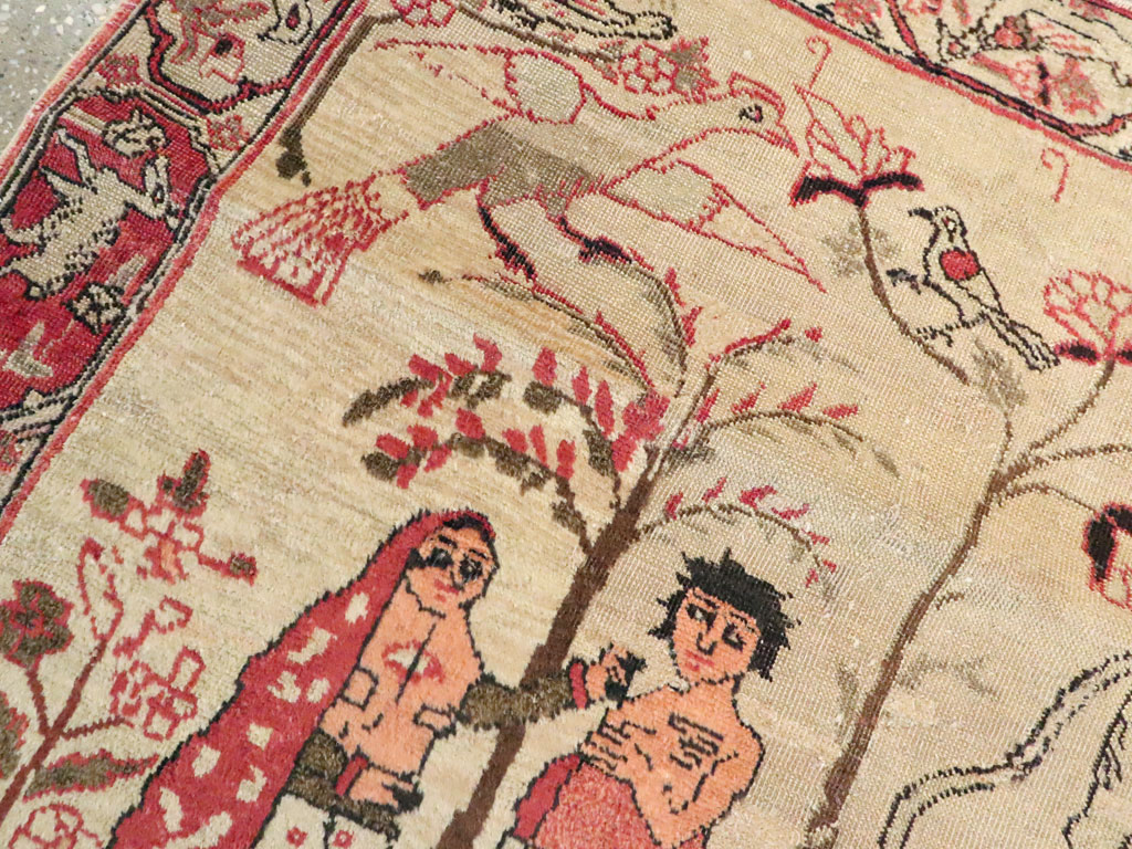 Vintage Persian Kerman Pictorial Rug, No.19976 - Staging