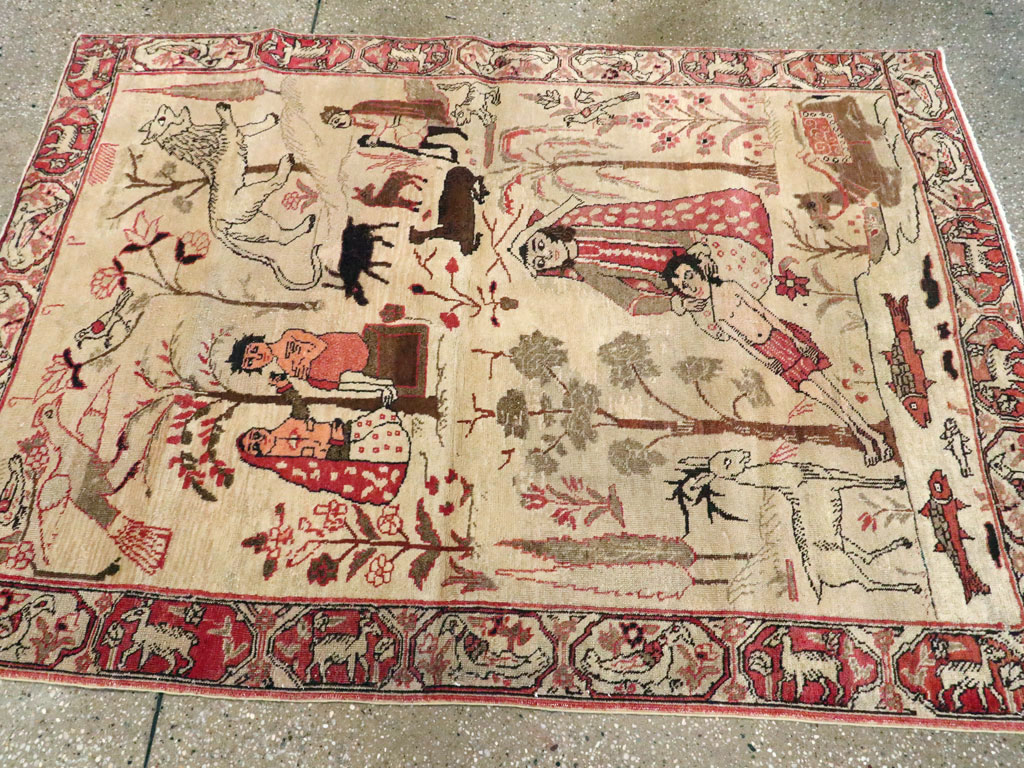 Vintage Persian Kerman Pictorial Rug, No.19976 - Staging