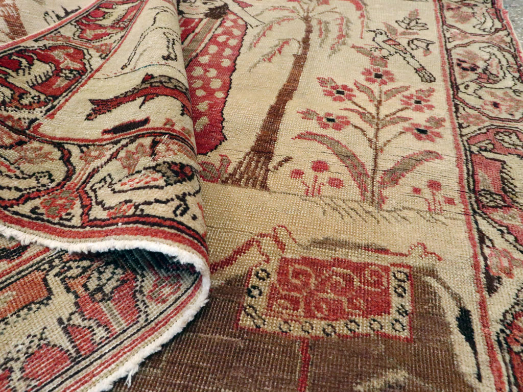 Vintage Persian Kerman Pictorial Rug, No.19976 - Staging