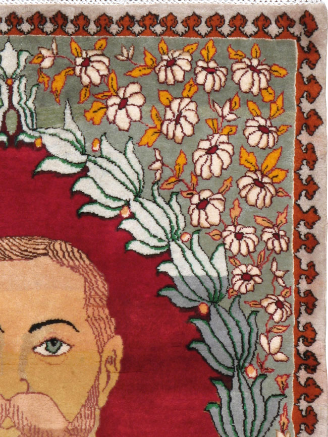 Vintage Persian Tabriz King George V Pictorial Rug, No.20021 - Staging