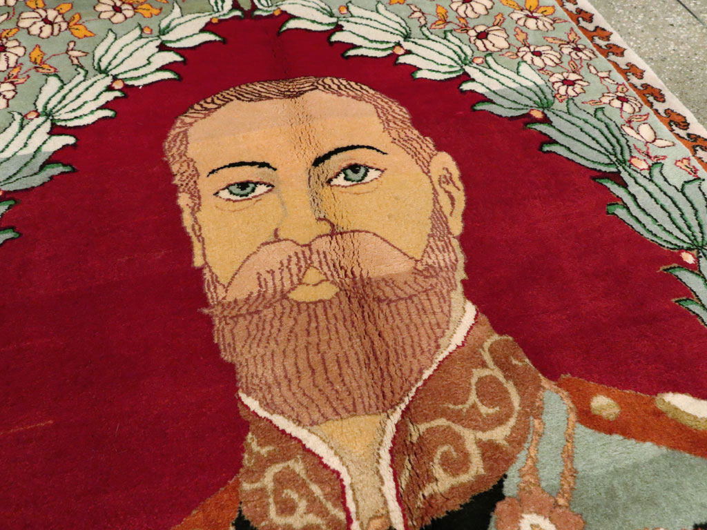 Vintage Persian Tabriz King George V Pictorial Rug, No.20021 - Staging