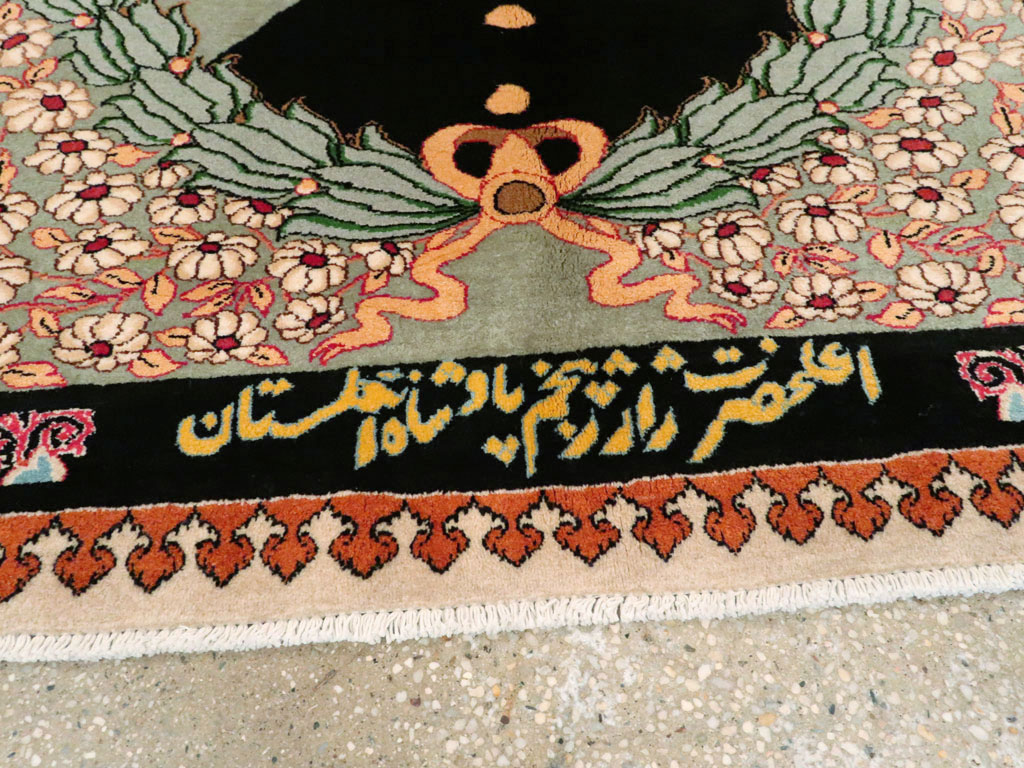 Vintage Persian Tabriz King George V Pictorial Rug, No.20021 - Staging