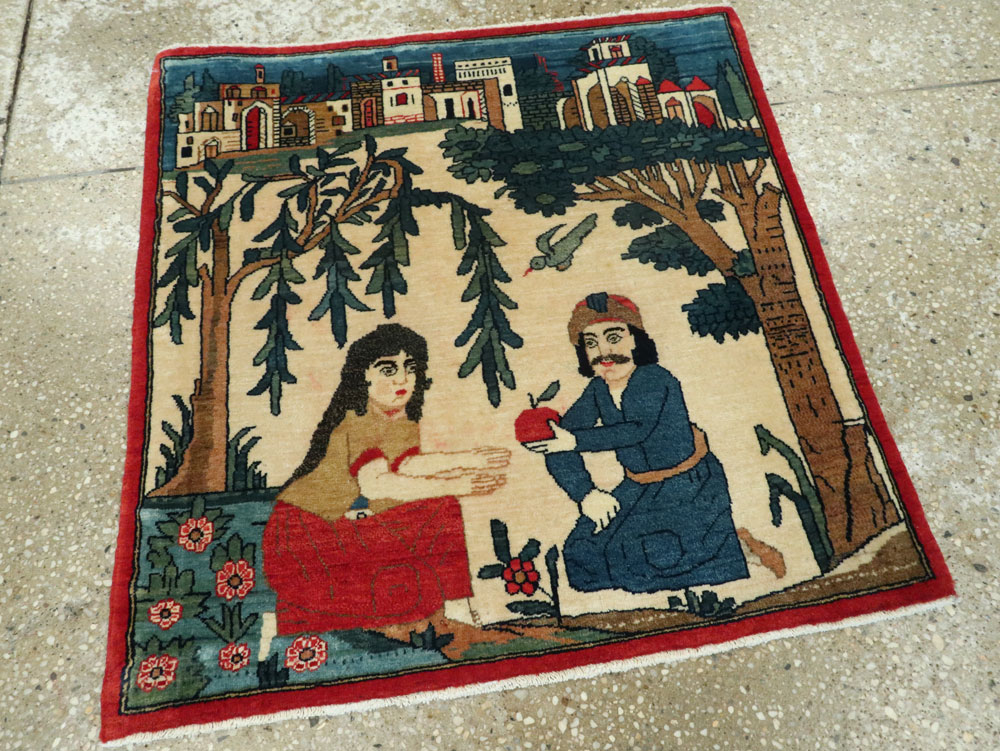 Vintage Persian Kashan Pictorial Rug, No.20024 - Staging