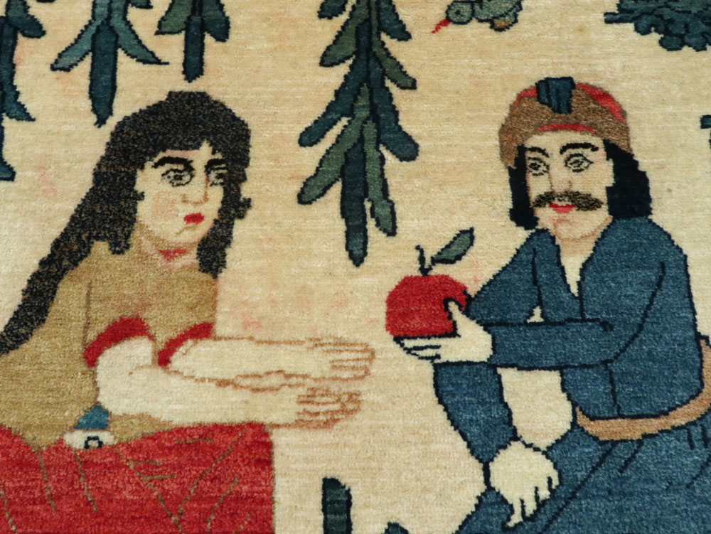 Vintage Persian Kashan Pictorial Rug, No.20024 - Staging