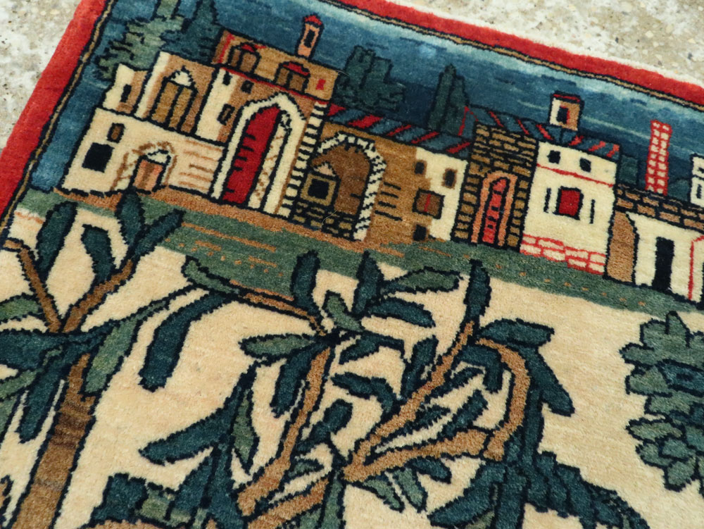 Vintage Persian Kashan Pictorial Rug, No.20024 - Staging