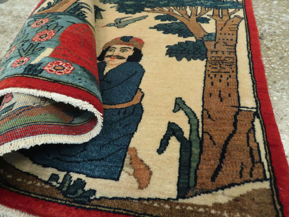 Vintage Persian Kashan Pictorial Rug, No.20024 - Staging