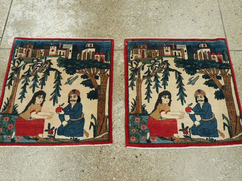 Vintage Persian Kashan Pictorial Rug, No.20024 - Staging