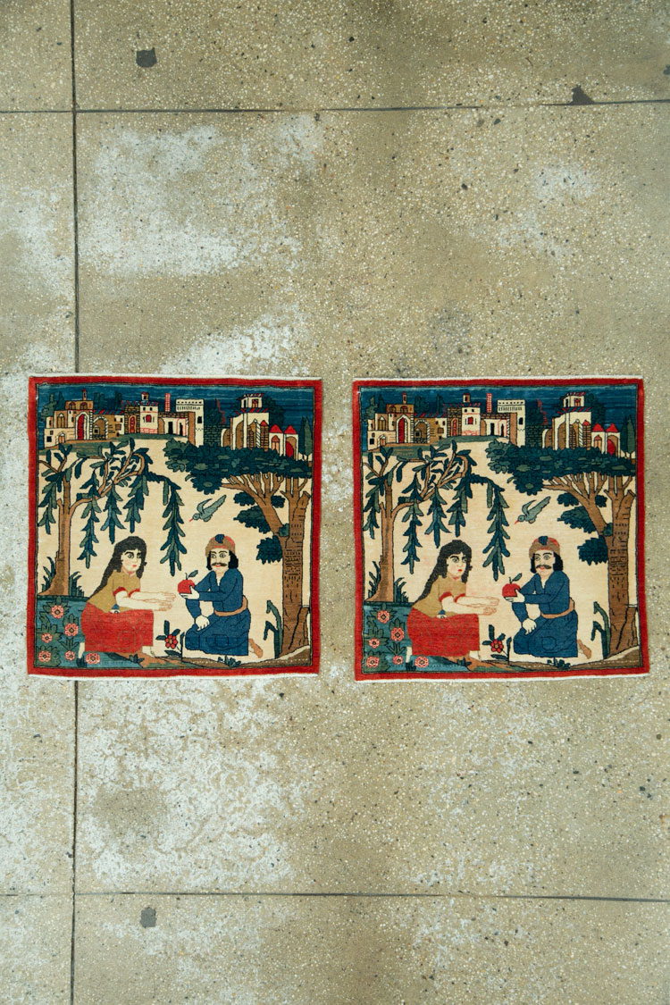 Vintage Persian Kashan Pictorial Rug, No.20024 - Staging