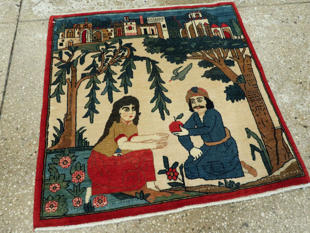Vintage Persian Kashan Pictorial Rug, No.20026 - Staging