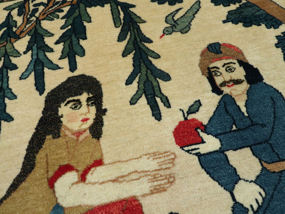 Vintage Persian Kashan Pictorial Rug, No.20026 - Staging