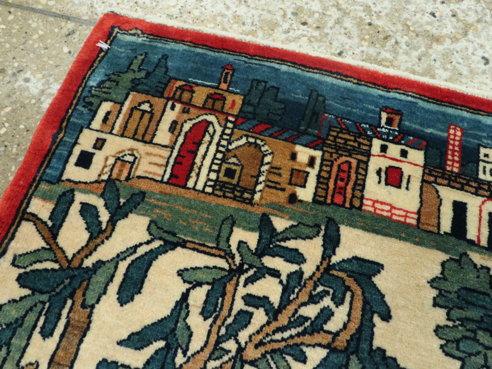 Vintage Persian Kashan Pictorial Rug, No.20026 - Staging