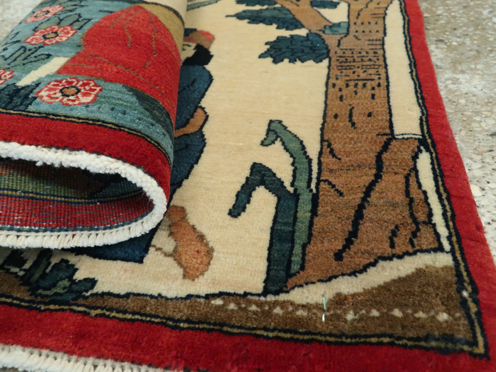 Vintage Persian Kashan Pictorial Rug, No.20026 - Staging