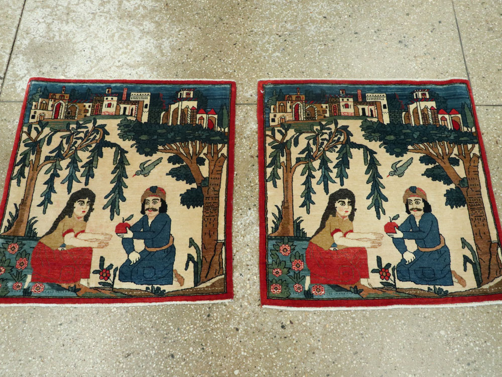 Vintage Persian Kashan Pictorial Rug, No.20026 - Staging