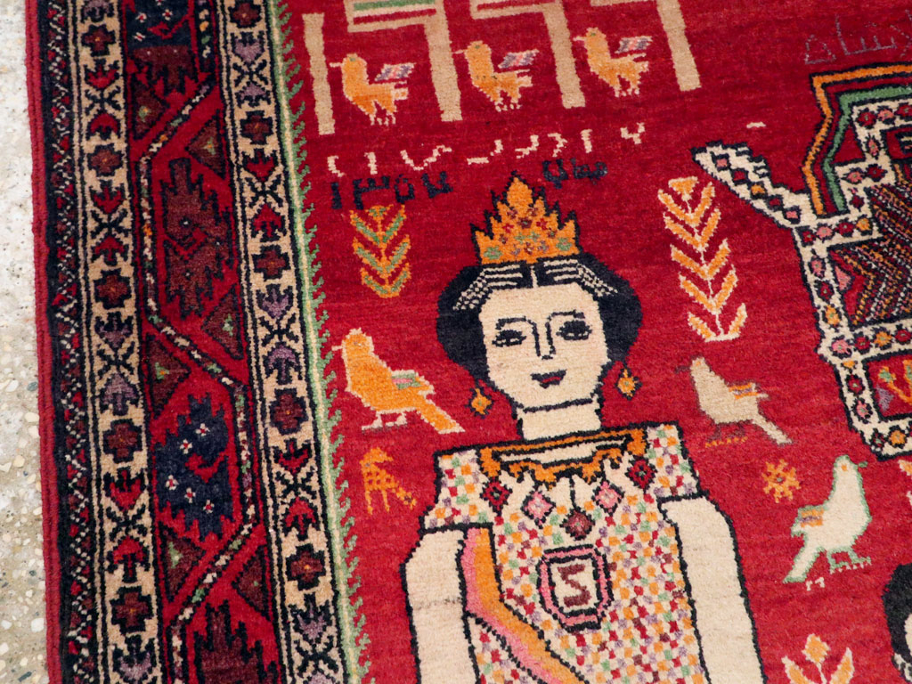 Vintage Persian Pictorial Malayer Rug, No.20057 - Staging