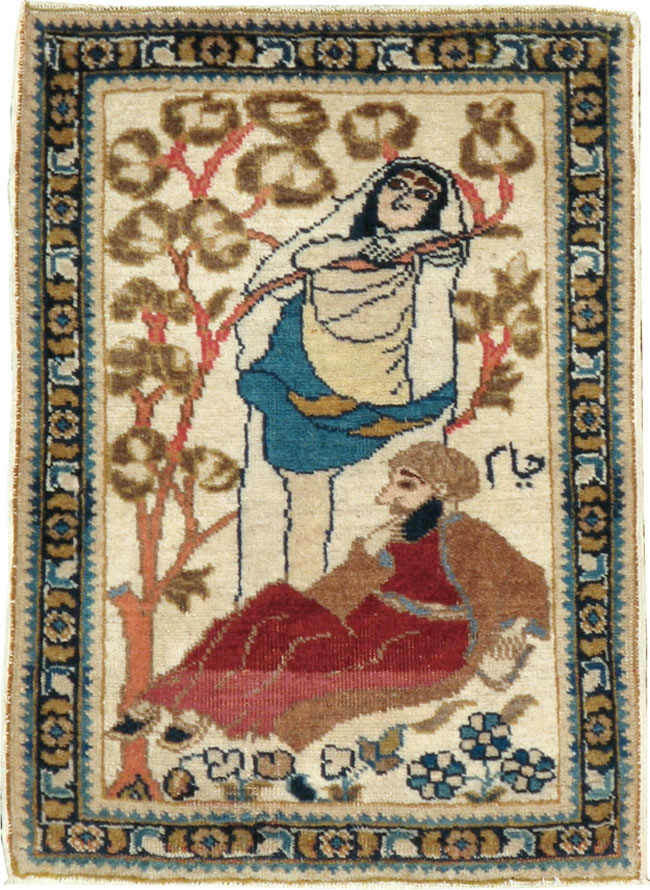 Vintage Persian Tabriz Pictorial Rug, No.20090 - Staging