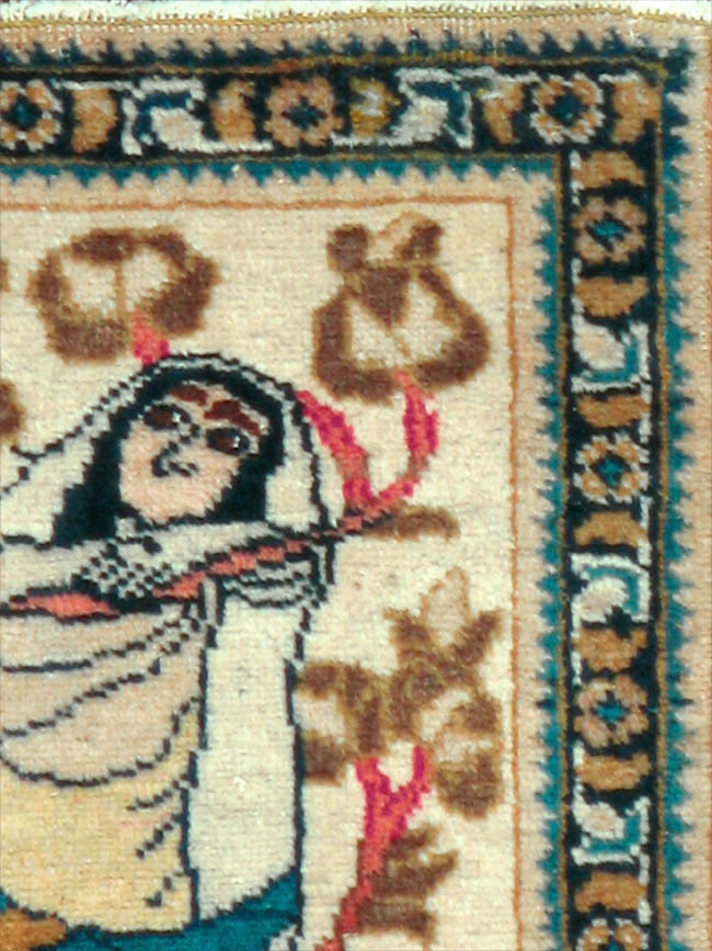 Vintage Persian Tabriz Pictorial Rug, No.20090 - Staging