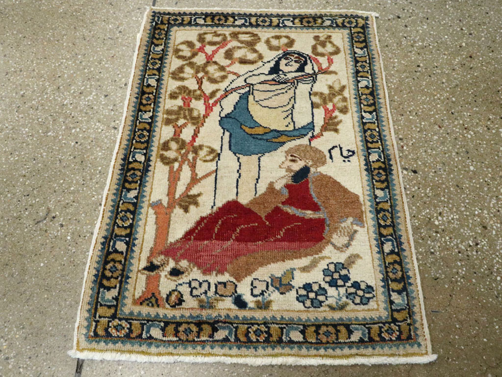 Vintage Persian Tabriz Pictorial Rug, No.20090 - Staging