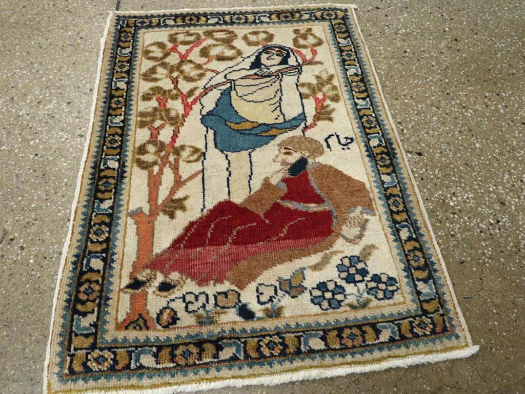 Vintage Persian Tabriz Pictorial Rug, No.20090 - Staging