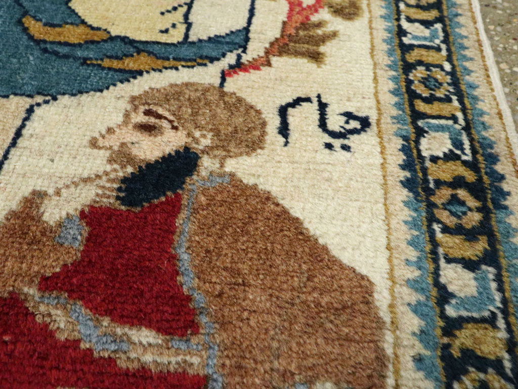 Vintage Persian Tabriz Pictorial Rug, No.20090 - Staging