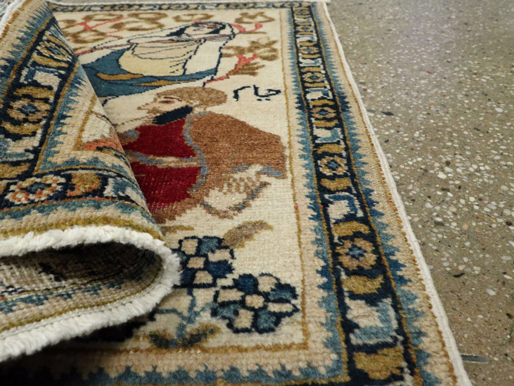 Vintage Persian Tabriz Pictorial Rug, No.20090 - Staging
