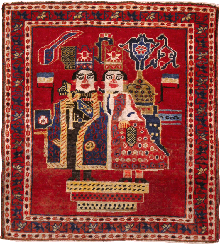 Antique Persian Heriz Pictorial Rug (Pair: 1 of 2), No.20091 - Staging