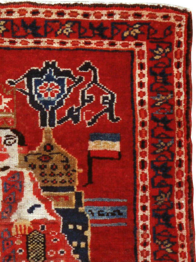 Antique Persian Heriz Pictorial Rug (Pair: 1 of 2), No.20091 - Staging