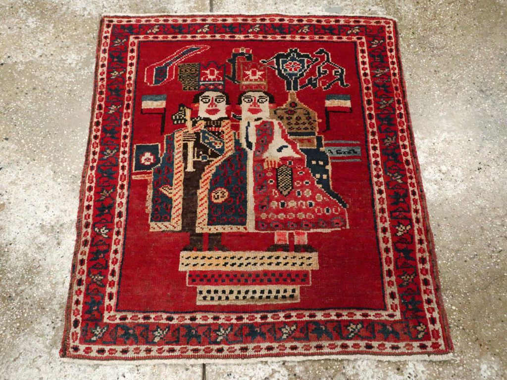Antique Persian Heriz Pictorial Rug (Pair: 1 of 2), No.20091 - Staging