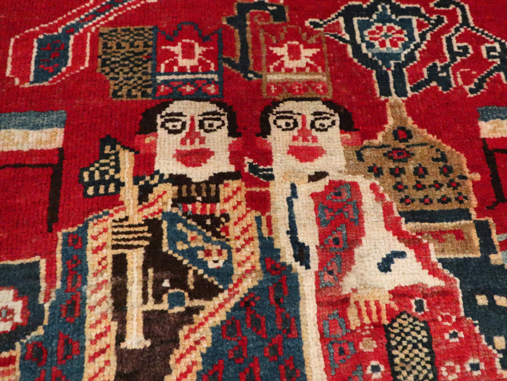 Antique Persian Heriz Pictorial Rug (Pair: 1 of 2), No.20091 - Staging