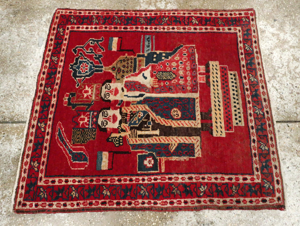 Antique Persian Heriz Pictorial Rug (Pair: 1 of 2), No.20091 - Staging